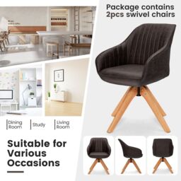 Costway Set of 2 Swivel Accent Chair Ergonomic Armchairs Writing Desk Chairs in Brown - thumbnail 5