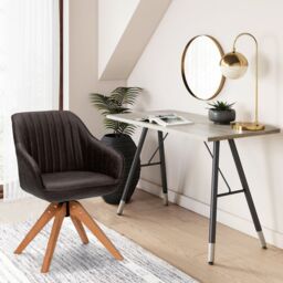 Costway Set of 2 Swivel Accent Chair Ergonomic Armchairs Writing Desk Chairs in Brown - thumbnail 3