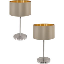 Loops 2 PACK Table Lamp Colour Satin Nickel Steel Shade Taupe Gold Fabric E27 1x60W in Metallics