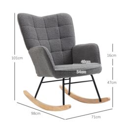 HOMCOM Wingback Rocking Chair for Nursing w/ Steel Frame & Wooden Base in Dark Grey - thumbnail 3