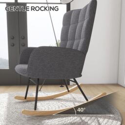 HOMCOM Wingback Rocking Chair for Nursing w/ Steel Frame & Wooden Base in Dark Grey - thumbnail 4