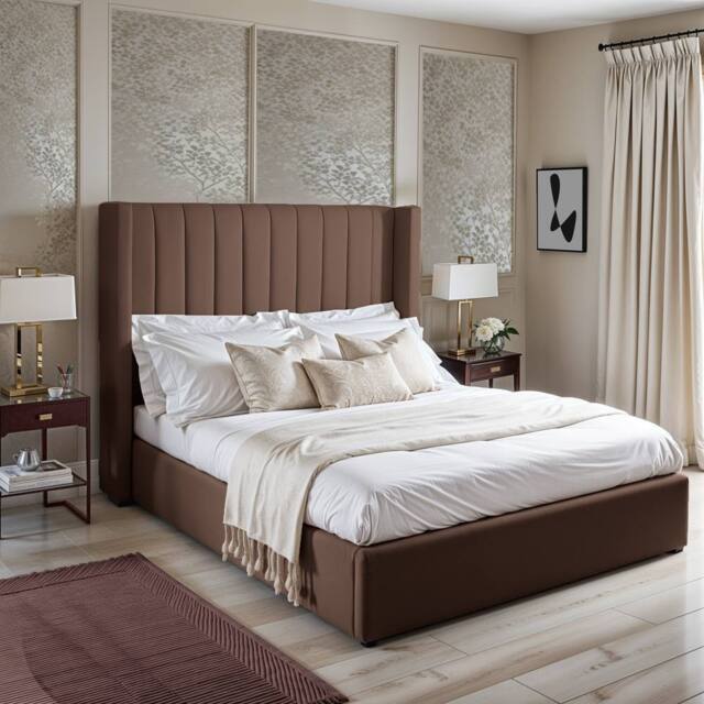 UK Bed Furniture Barcelona Gas Lift Storage Upholstered Bed with 48 Inch Headboard in Brown - Size: Single - image 1