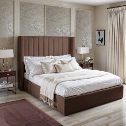 UK Bed Furniture Barcelona Gas Lift Storage Upholstered Bed with 48 Inch Headboard in Brown - Size: Single - thumbnail 1