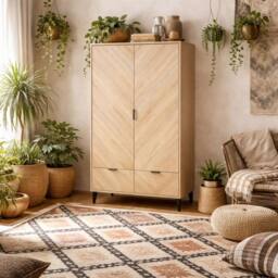 Wyld Haus Chevron 2 Door Wardrobe with 2 Drawers Natural Oak Accent