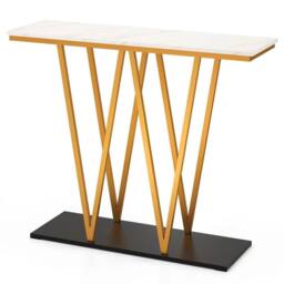 KORVIXA Modern Accent Table Console Table w/ Faux Marble Top - Size: 100 cm x 100 cm