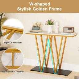 KORVIXA Modern Accent Table Console Table w/ Faux Marble Top - Size: 100 cm x 100 cm - thumbnail 4