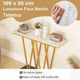 KORVIXA Modern Accent Table Console Table w/ Faux Marble Top - Size: 100 cm x 100 cm - thumbnail 5