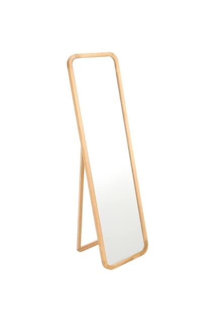 Living and Home 45x155cm Tempered Glass Full-Length Mirror with Stand & Pine Frame in Natural - Size: 45x155 cm