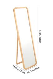 Living and Home 45x155cm Tempered Glass Full-Length Mirror with Stand & Pine Frame in Natural - Size: 45x155 cm - thumbnail 6