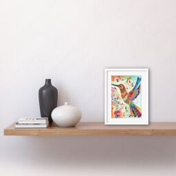 "Artery8 Wall Art Print Hummingbird With Multicolour Pattern Feathers Folk Art Watercolour Painting Artwork Framed 9X7 Inch in White - Size: W7"" x H9""" - thumbnail 2
