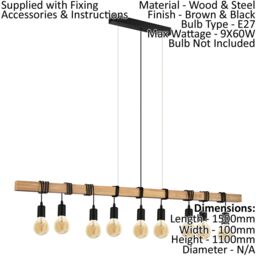 Loops Multi Bulb Ceiling Pendant Light & 2x Matching Wall Lights Black & Wood Trendy - thumbnail 2