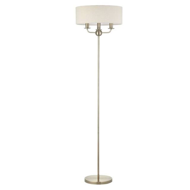 First Choice Lighting Chippenham - Antique Brass 150cm Floor Lamp with Natural Linen Shade in Bronze - image 1