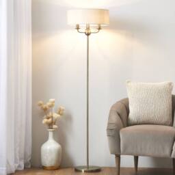 First Choice Lighting Chippenham - Antique Brass 150cm Floor Lamp with Natural Linen Shade in Bronze - thumbnail 6