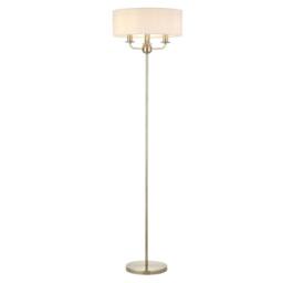 First Choice Lighting Chippenham - Antique Brass 150cm Floor Lamp with Natural Linen Shade in Bronze - thumbnail 2