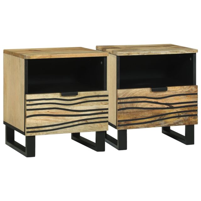 Berkfield Home Bedside Cabinets, Set of 2, 40 x 33 x 46 cm, Made from Solid Mango Wood in Brown - Size: 40 x 33 x 46 cm - image 1