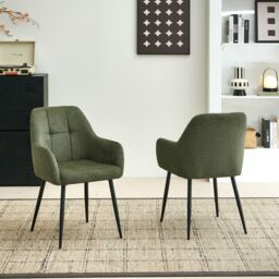 SONARA Modern Set of 2 Dining Chairs with Plush Chenille Fabric in Green