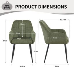 SONARA Modern Set of 2 Dining Chairs with Plush Chenille Fabric in Green - thumbnail 3