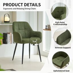 SONARA Modern Set of 2 Dining Chairs with Plush Chenille Fabric in Green - thumbnail 4