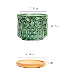 simpa 6PC Colour Glazed Owl Ceramic Plant Pots with Bamboo Base - thumbnail 5
