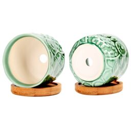 simpa 6PC Colour Glazed Owl Ceramic Plant Pots with Bamboo Base - thumbnail 6