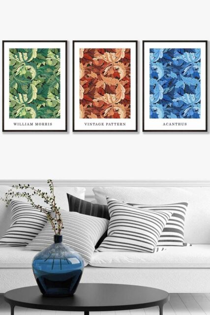 ARTZE Framed Blue, Green Brown William Morris Floral Framed Wall Art - Large in Black - Size: W53 cm x H73 cm x D20mm - image 1