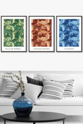 ARTZE Framed Blue, Green Brown William Morris Floral Framed Wall Art - Large in Black - Size: W53 cm x H73 cm x D20mm - thumbnail 1