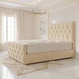 "Somnior Ziggy Linen Divan Bed Mattress No Draw 54"" Headboard & 22"" Footboard in Beige - Size: Super King" - thumbnail 1