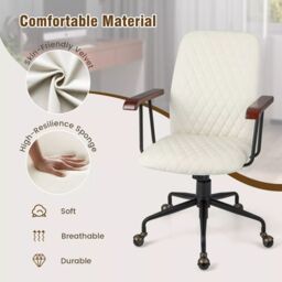 Costway Velvet Leisure Chair Adjustable Swivel Home Office Chair Rolling Computer Chair Beige - thumbnail 6