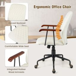 Costway Velvet Leisure Chair Adjustable Swivel Home Office Chair Rolling Computer Chair Beige - thumbnail 3