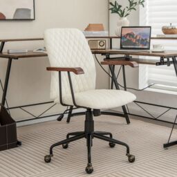 Costway Velvet Leisure Chair Adjustable Swivel Home Office Chair Rolling Computer Chair Beige - thumbnail 2