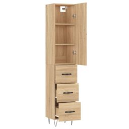 Berkfield Home Highboard Sonoma Oak 34.5x34x180 cm Engineered Wood in Brown - thumbnail 4