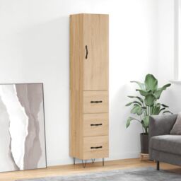 Berkfield Home Highboard Sonoma Oak 34.5x34x180 cm Engineered Wood in Brown - thumbnail 1