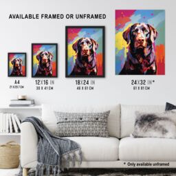 "Artery8 Wall Art Print Chocolate Labrador Retriever Dog Lover Gift Pet Portrait Colourful Artwork Painting Poster - Size: W18"" x H24""" - thumbnail 3