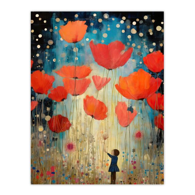 Artery8 Poppy Dreams Oil Painting Kids Bedroom Child In Wildflower Meadow Of Giant Poppies Unframed Wall Art Print Poster Home Decor Premium - image 1