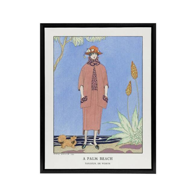 "Artery8 A Palm Beach Fashion Advert Barbier Black Framed Canvas Wall Art in Blue - Size: W12"" x H16""" - image 1