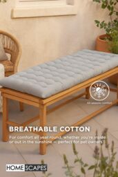Homescapes Garden Bench Cushion Luxury 3 Seater Cotton Indoor Outdoor Pad, 143 x 48cm in Grey - Size: 143 x 48 cm - thumbnail 5