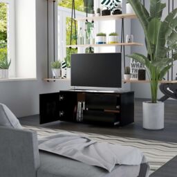 Berkfield Home TV Cabinet Black 80x34x36 cm Engineered Wood - Size: 80 x 34 x 36 cm - thumbnail 3