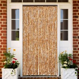 Berkfield Home Insect Curtain Ochre & White 100x220 cm Chenille in Yellow