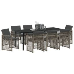 Berkfield Home 9 Piece Garden Dining Set with Cushions Grey Poly Rattan in Black - thumbnail 3