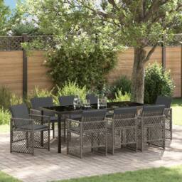 Berkfield Home 9 Piece Garden Dining Set with Cushions Grey Poly Rattan in Black