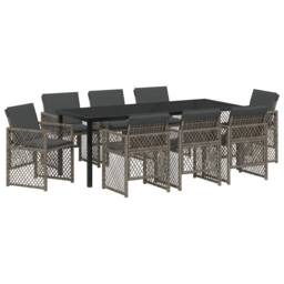 Berkfield Home 9 Piece Garden Dining Set with Cushions Grey Poly Rattan in Black - thumbnail 2