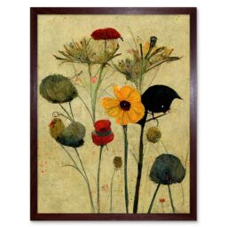 "Artery8 Wall Art Print Colourful Abstract Autumn Wildflowers Art Framed in Brown - Size: W12"" x H16""" - thumbnail 1
