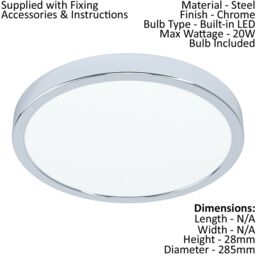 Loops 2 PACK Wall Flush Ceiling Light Colour Chrome Shade Round White Plastic LED 20W - thumbnail 2