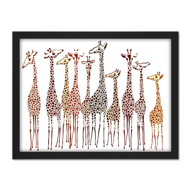 "Artery8 Wall Art Print Group Of Giraffes Large Framed Wall Décor Art in Light Oak - Size: W18"" x H24""" - image 1