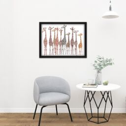 "Artery8 Wall Art Print Group Of Giraffes Large Framed Wall Décor Art in Light Oak - Size: W18"" x H24""" - thumbnail 2