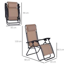 OUTSUNNY Zero Gravity Chair, Reclining Lounger w/ Pillow in Beige - thumbnail 3