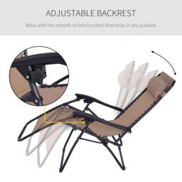 OUTSUNNY Zero Gravity Chair, Reclining Lounger w/ Pillow in Beige - thumbnail 4
