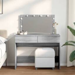 Berkfield Home Dressing Table with LED Grey Sonoma 100x40x120 cm - Size: 100 x 40 x 120 cm - thumbnail 2