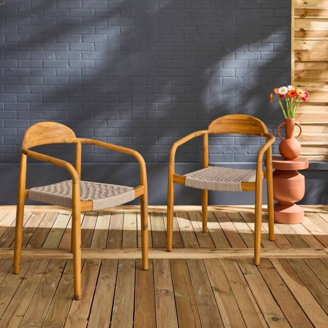 sweeek Set of 2 acacia wood armchairs with resin seat in Beige - image 1