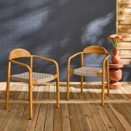 sweeek Set of 2 acacia wood armchairs with resin seat in Beige